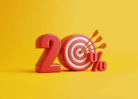 Photo for Red target with arrow form the number 20 percent on a yellow background. 3d render illustration - Royalty Free Image