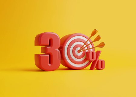 Photo for Red target with arrow form the number 30 percent on a yellow background. 3d render illustration - Royalty Free Image