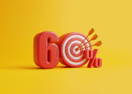 Photo for Red target with arrow form the number 60 percent on a yellow background. 3d render illustration - Royalty Free Image