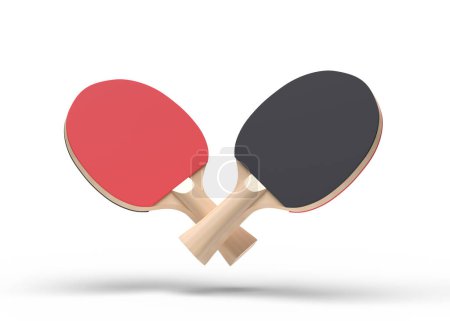 Téléchargez les photos : Raquettes rouges et noires pour tennis de table isolées sur fond blanc. Équipement de sport Ping-pong. Concept créatif minimal. Illustration de rendu 3d - en image libre de droit