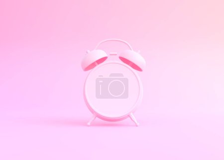 Téléchargez les photos : Réveil de table rose sur fond rose vif aux couleurs pastel. Concept créatif minimal. Illustration de rendu 3d - en image libre de droit