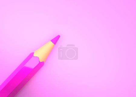 Téléchargez les photos : Modèle minimaliste avec espace de copie par vue de dessus gros plan macro photo de crayon rose isolé sur papier rose vif. Concept créatif. Illustration de rendu 3D - en image libre de droit
