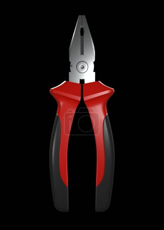 Photo for Red-black pliers isolated on black background. Repair and installation tool. 3d render illustration - Royalty Free Image