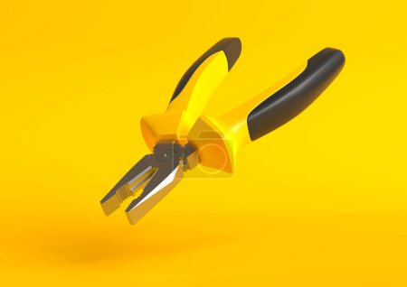 Photo for Yellow-black pliers isolated on yellow background. Repair and installation tool. 3d render illustration - Royalty Free Image