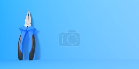 Photo for Pliers on a blue background with copy space. Front view. Minimal creative concept. 3d render illustration - Royalty Free Image