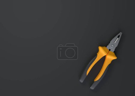 Photo for Pliers on a black background with copy space. Top view. Minimal creative concept. 3d render illustration - Royalty Free Image
