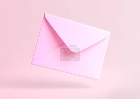 Téléchargez les photos : Enveloppe tombant par terre sur un backgorund rose. Notification par courriel. Conception minimale. Illustration de rendu 3D - en image libre de droit