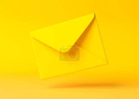 Foto de Sobres cayendo en el suelo sobre un dorso amarillo. Notificación por email. Diseño mínimo. Ilustración de representación 3D - Imagen libre de derechos