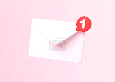 Foto de Sobre de correo blanco con mensaje de marcador rojo sobre fondo rosa. Sobres cayendo al suelo. Notificación por email. Diseño mínimo. Renderizado 3D, ilustración 3D - Imagen libre de derechos