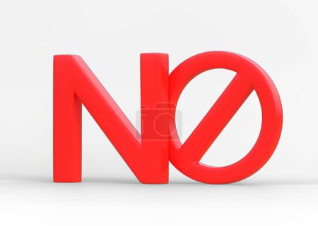 Photo for Word NO with prohibited symbol isolated on white background. Forbidden sign concept. 3D Render, 3D illustration - Royalty Free Image