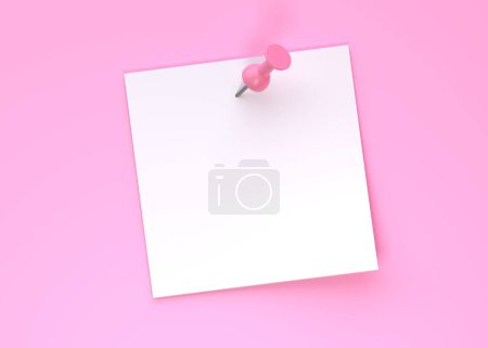 Photo for Blank white note paper with pink push pin isolated on pink pastel color wall background. Minimal concept. 3D rendering 3D illustration - Royalty Free Image