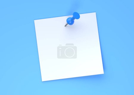 Foto de Papel blanco en blanco con pasador azul aislado sobre fondo de pared de color pastel azul. Concepto mínimo. Representación 3D Ilustración 3D - Imagen libre de derechos