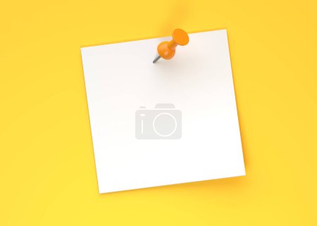 Foto de Papel blanco en blanco con pasador amarillo aislado sobre fondo de pared de color pastel amarillo. Concepto mínimo. Representación 3D Ilustración 3D - Imagen libre de derechos