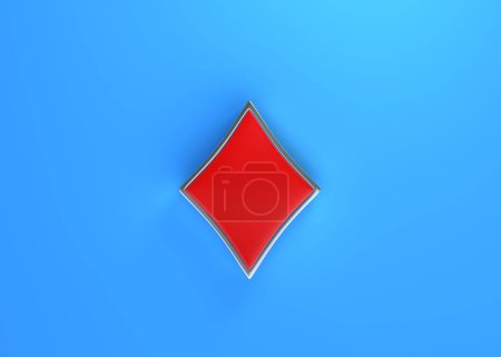 Téléchargez les photos : As jouant aux cartes symbole diamants avec des couleurs rouges isolés sur le fond bleu. Vue de dessus. Illustration de rendu 3D - en image libre de droit