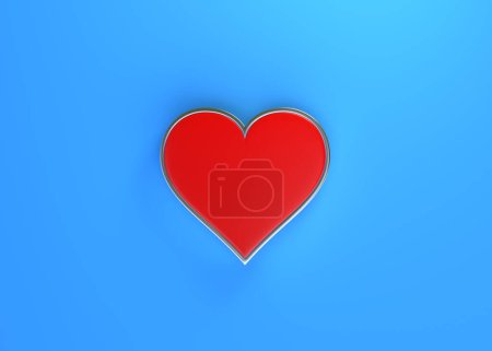 Téléchargez les photos : As cartes à jouer symbole coeurs avec des couleurs rouges isolés sur le fond bleu. Vue de dessus. Illustration de rendu 3D - en image libre de droit