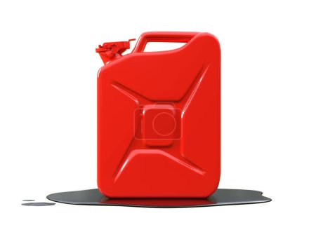Red metal jerrycan isolated on a white background. Canister for gasoline, diesel gas. 3d rendering illustration