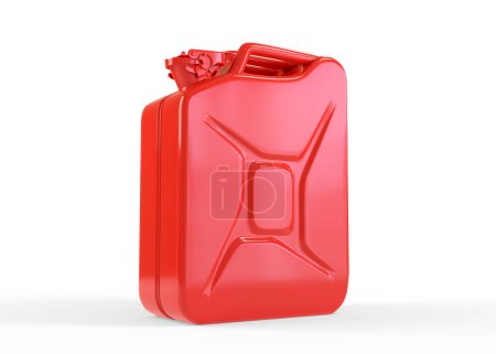 Foto de Bidón de metal rojo aislado sobre un fondo blanco. Bote para gasolina, gas diesel. Ilustración de representación 3d - Imagen libre de derechos