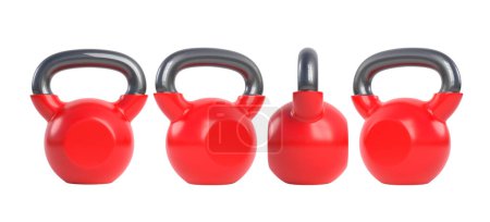 Photo for Set red iron kettlebell isolated on white background. Gym and fitness equipment. Workout tools. Sport training and lifting concept. 3D rendering illustration - Royalty Free Image