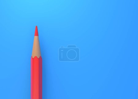 Photo for Minimalist template with copy space by top view close up macro photo of red pencil isolated on bright blue paper. Creative concept. 3d render illustration - Royalty Free Image