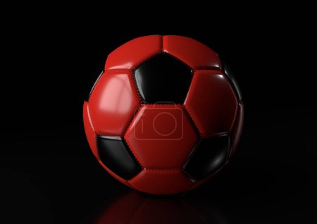 Foto de Clásico balón de fútbol negro rojo aislado sobre fondo negro. ilustración de renderizado 3d - Imagen libre de derechos