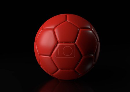 Téléchargez les photos : Ballon de football rouge classique isolé sur fond noir. Illustration de rendu 3D - en image libre de droit