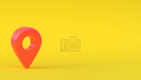 Photo for Orthographic projection of a red map pointer sign with copy space on a pastel yellow background. Minimal creative concept. 3d rendering illustration - Royalty Free Image