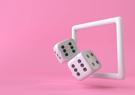 Foto de Cubos dados sobre fondo rosa en colores pastel. Concepto minimalista. ilustración de renderizado 3d - Imagen libre de derechos