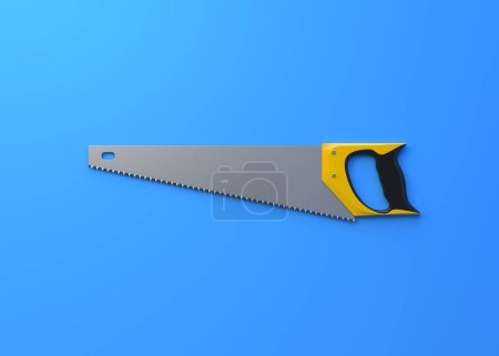 Photo for Hand saw isolated on blue background. 3d render illustration - Royalty Free Image