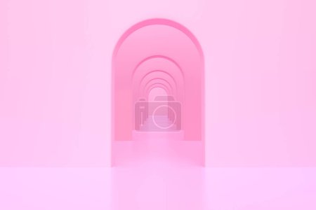 Téléchargez les photos : Couloir en arc rose, fond abstrait, concept minimal, rendu 3D Illustration - en image libre de droit