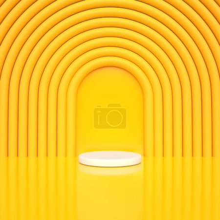 Téléchargez les photos : Podium sur fond jaune. Minimalisme géométrique abstrait. Illustration de rendu 3D - en image libre de droit