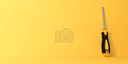Photo for Screwdriver on a yellow background with copy space. 3d rendering illustration - Royalty Free Image