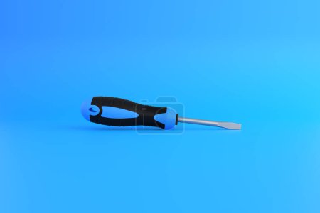 Photo for Screwdriver on a blue background with copy space. 3d rendering illustration - Royalty Free Image