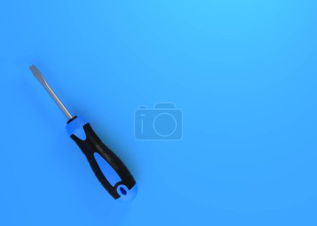 Photo for Screwdriver on a blue background with copy space. 3d rendering illustration - Royalty Free Image