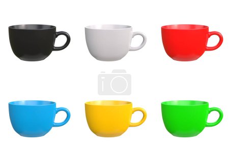 Photo for Set of multi-colored coffee cups isolated on a white background. 3d rendering 3d illustration - Royalty Free Image