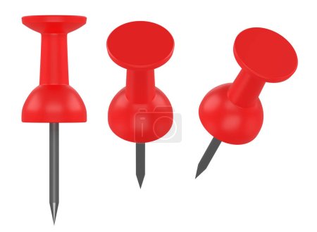 Téléchargez les photos : Collection broches rouges isolées sur fond blanc. Un jeu de punaises. Vue de face. Représentation 3D Illustration 3D - en image libre de droit