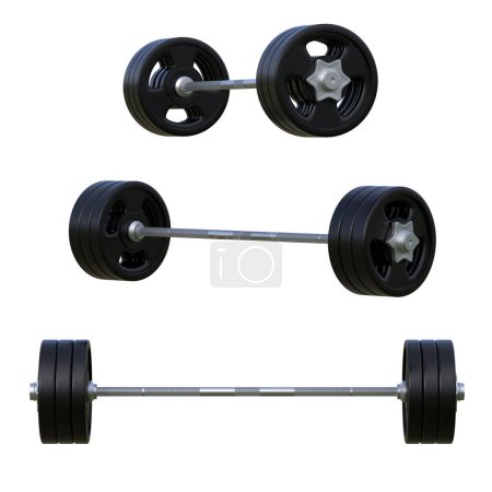 Photo for Set of black barbells isolated on white background. Fron view and side view. 3d rendering illustration - Royalty Free Image