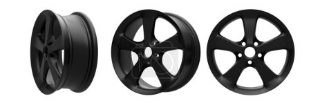 Photo for Set of black aluminium car wheel isolated on white background. 3d rendering illustration - Royalty Free Image