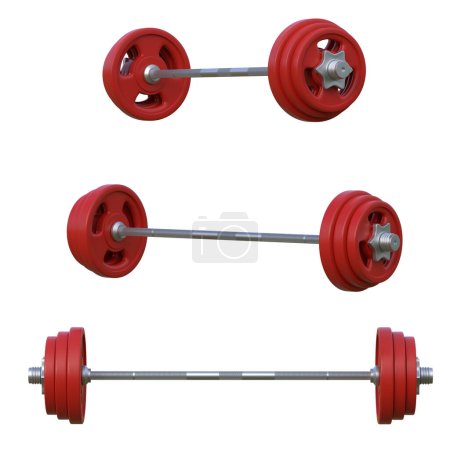 Photo for Set of red barbells isolated on white background. Fron view and side view. 3d rendering illustration - Royalty Free Image