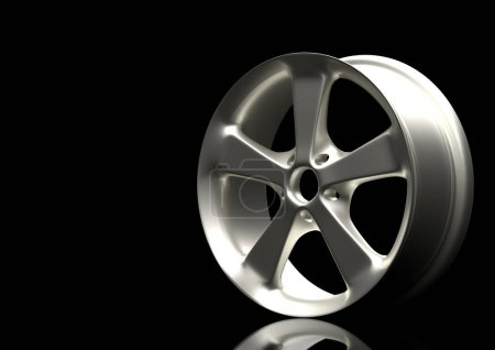 Photo for Aluminium alloy car wheel. Silver alloy rim for car, tracks on black background. 3d rendering illustration - Royalty Free Image