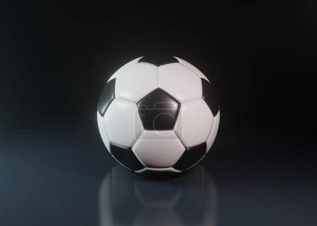 Téléchargez les photos : Ballon de football ou football sur fond sombre avec espace de copie dans une image conceptuelle. Illustration de rendu 3d - en image libre de droit