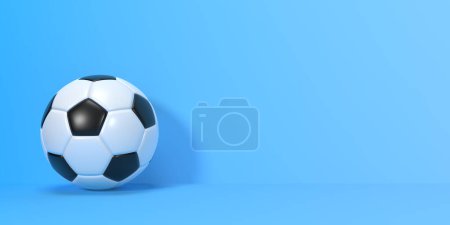 Foto de Pelota de fútbol sobre un fondo azul con espacio para copiar. Ilustración de representación 3d - Imagen libre de derechos