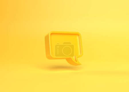 Téléchargez les photos : 3D Bulle de chat jaune minimale isolée sur un fond jaune avec espace de copie. Icône bulle vocale. Commentaire symbole. Parle de bulles. Commentaire signe. 3d rendu illustration 3d - en image libre de droit