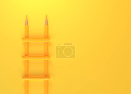 Photo for Staircase pencils on yellow pastel background with copy space. Creative idea, imagination, design and invention concept. 3d render illustration - Royalty Free Image