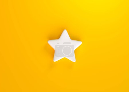 Foto de Mínimo símbolo de estrella sobre fondo amarillo. Iconos de estrellas. representación 3d, ilustración 3d - Imagen libre de derechos