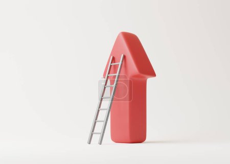 Téléchargez les photos : Escalier avec flèche d'inflation rouge sur fond blanc. Illustration de rendu 3d - en image libre de droit