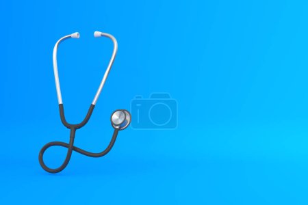 Photo for Stethoscope on blue background with copy space. 3d render illustration - Royalty Free Image