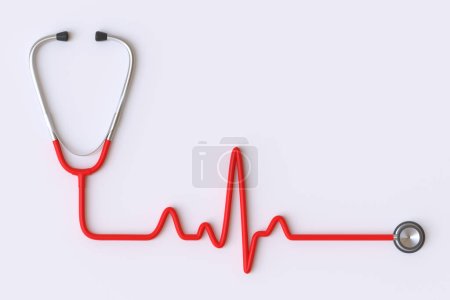 Photo for Stethoscope forming a heartbeat line or electrocardiogram pulse isolated on a white background. 3d rendering illustration - Royalty Free Image
