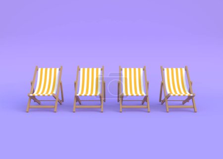 Photo for Beach chairs on a purple background. Minimal creative summer vacation concept. 3d rendering illustration - Royalty Free Image