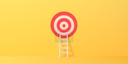 Photo for White ladder leads to a target on a yellow background. Concept of achieving goals, planning, inspiration. 3d rendering illustration - Royalty Free Image
