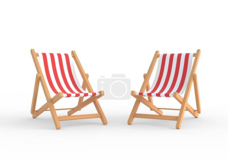 Foto de Dos sillas de playa aisladas sobre fondo blanco. Concepto vacaciones de verano. Concepto minimalista. Representación 3D, Ilustración 3D - Imagen libre de derechos